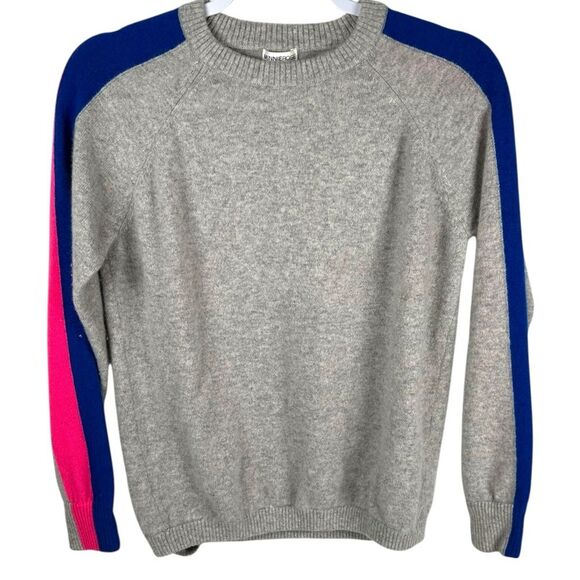 Minnie Rose Gray Colorblock 100% Cashmere Crewneck Sweater Women’s Size XS - Picture 1 of 6